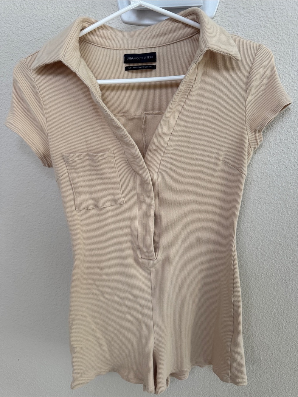 Urban Outfitters Beige Ribbed Polo-Style Bodysuit